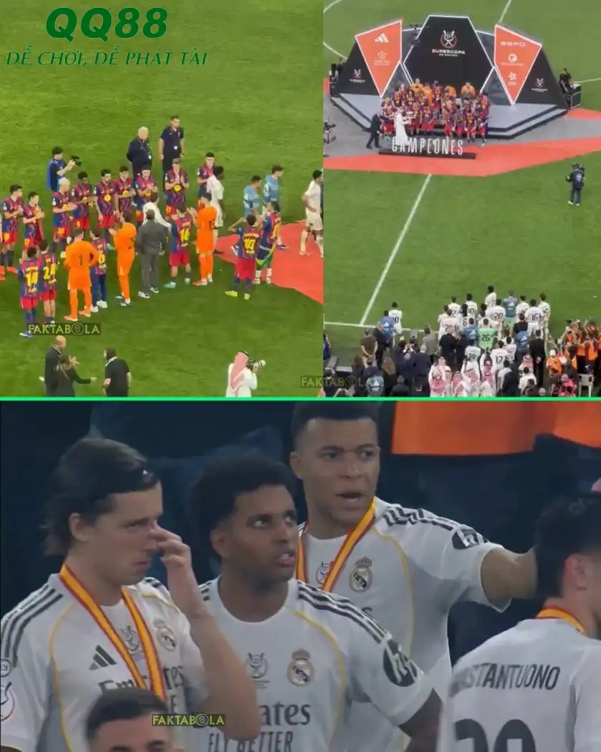 Mbappe đang là tâm điểm chỉ trích vì ngăn cản các cầu thủ Real chào mừng tân vương Barca. (Ảnh: FaktaSepakbola) Mbappe đang là tâm điểm chỉ trích vì ngăn cản các cầu thủ Real chào mừng tân vương Barca. (Ảnh: FaktaSepakbola)